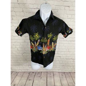 Pacific Legend Apparel Black Palm Tree Surf Board Short Sleeve Shirt Youth L